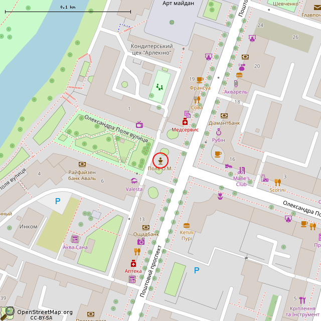 Карта где находится Памятник-бюст А. Н. Полю (Кривой Рог) в крупном масштабе