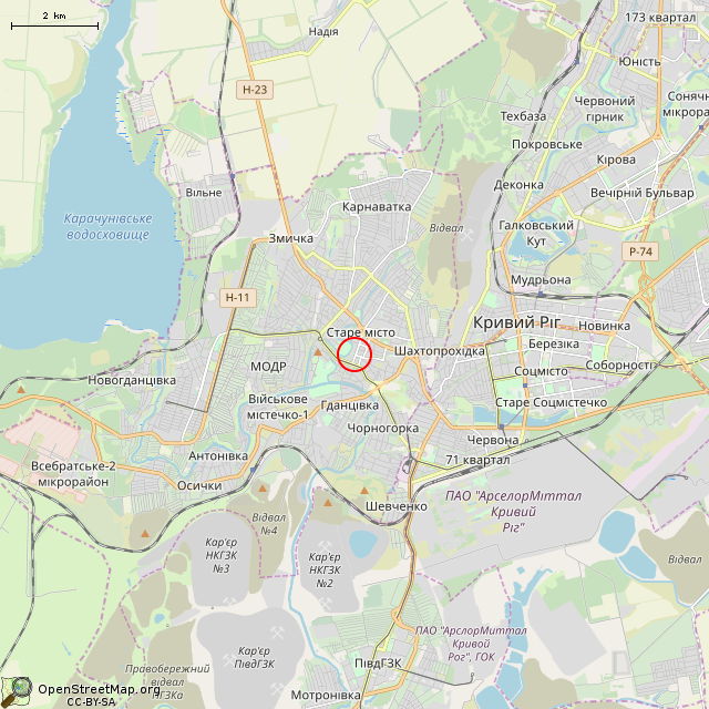 Карта где находится Памятник-бюст А. Н. Полю (Кривой Рог) в мелком масштабе