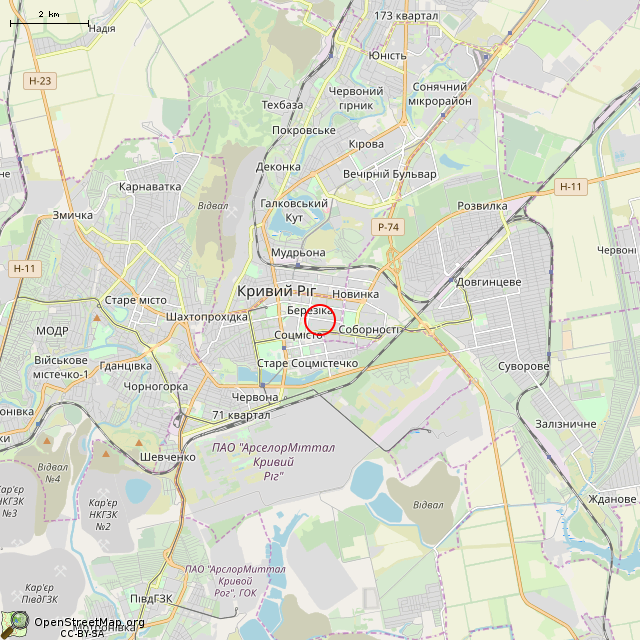 Карта где находится ул. Виталия Матусевича, 26 (Кривой Рог) в мелком масштабе