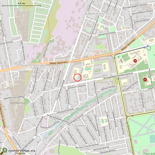 Карта где находится Башня строительной шахты № 3 СДТ (Кривой Рог) в среднем масштабе