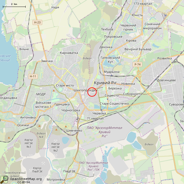 Карта где находится Башня строительной шахты № 3 СДТ (Кривой Рог) в мелком масштабе