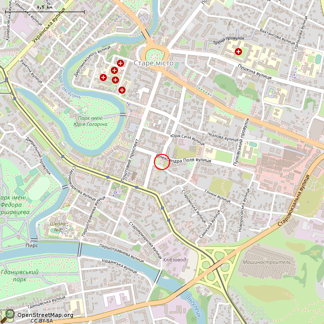 Карта где находится Памятник-бюст Василию Мыхлику (Кривой Рог) в среднем масштабе