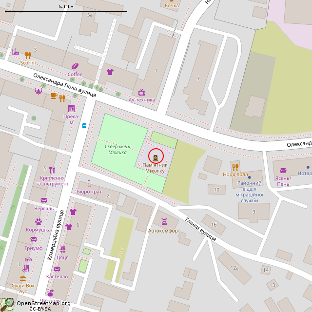 Карта где находится Памятник-бюст Василию Мыхлику (Кривой Рог) в крупном масштабе