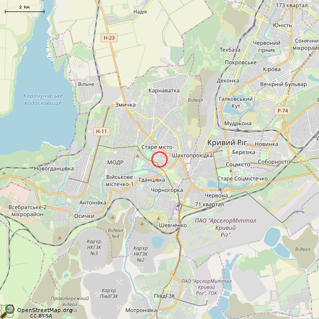 Карта где находится «Дом купца С. П. Переверзева» (Кривой Рог) в мелком масштабе