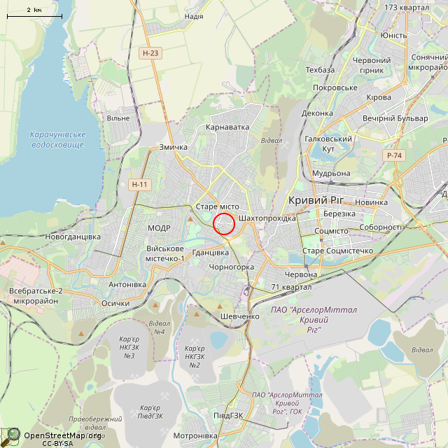 Карта где находится Памятник-бюст В. А. Валявко (Кривой Рог) в мелком масштабе