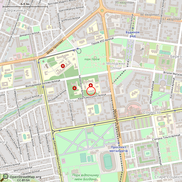 Карта где находится Пустующий корпус (Кривой Рог) в среднем масштабе