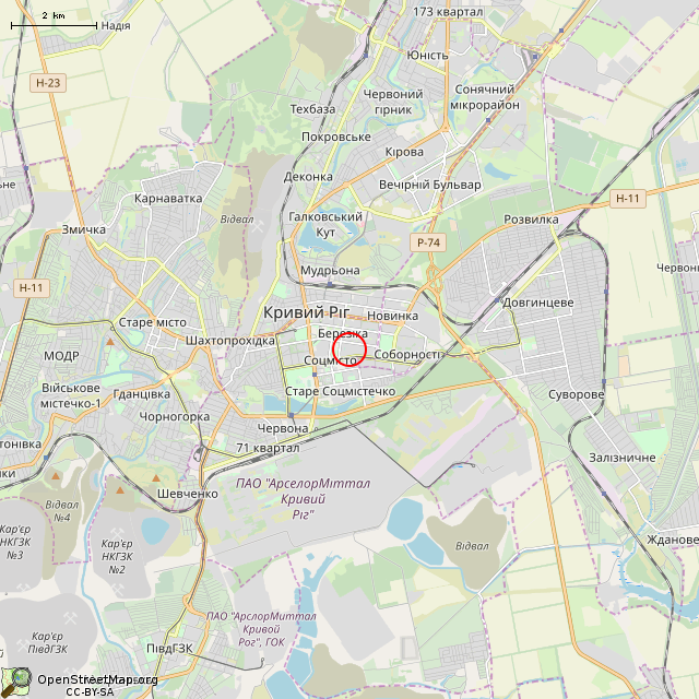 Карта где находится Бывший детский сад № 131 (Кривой Рог) в мелком масштабе