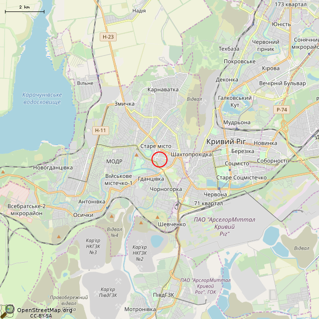 Карта где находится «Дом С. Ковтуна» (Кривой Рог) в мелком масштабе