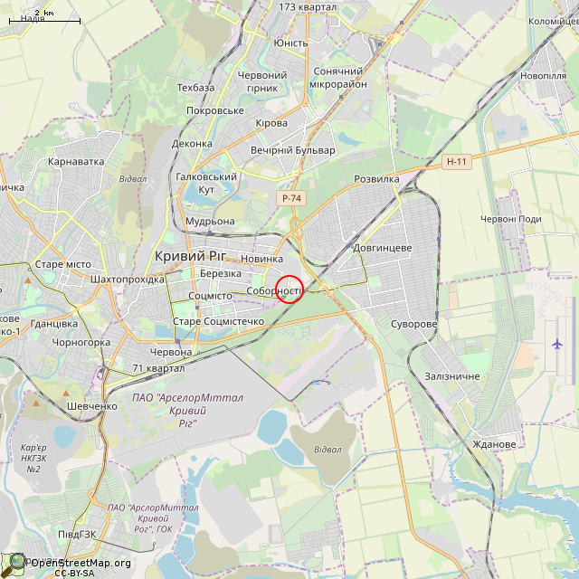 Карта где находится Памятник воинам-водителям — БМ-13 «Катюша» (Кривой Рог)      | Вторая мировая война, военный памятник / мемориал в мелком масштабе