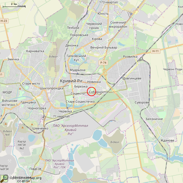 Карта где находится Памятник пограничным войскам (Кривой Рог) в мелком масштабе