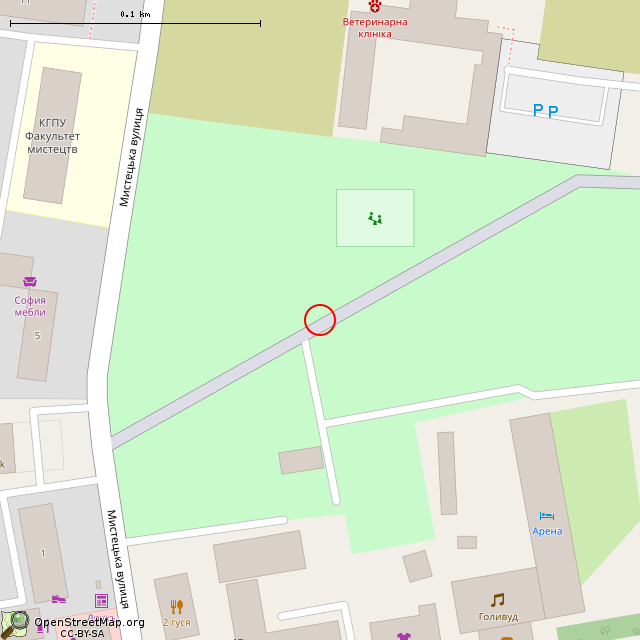 Карта где находится Мостик влюблённых (Кривой Рог) в крупном масштабе