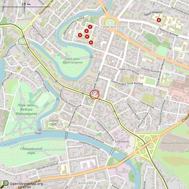 Карта где находится Вечный огонь (Кривой Рог) в среднем масштабе