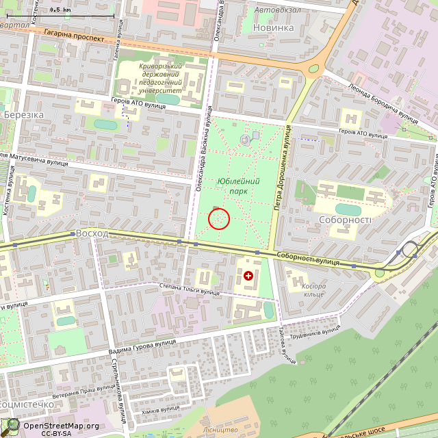 Карта где находится Памятник-бюст В. Ф. Маргелову (Кривой Рог)      | памятник, монумент в среднем масштабе