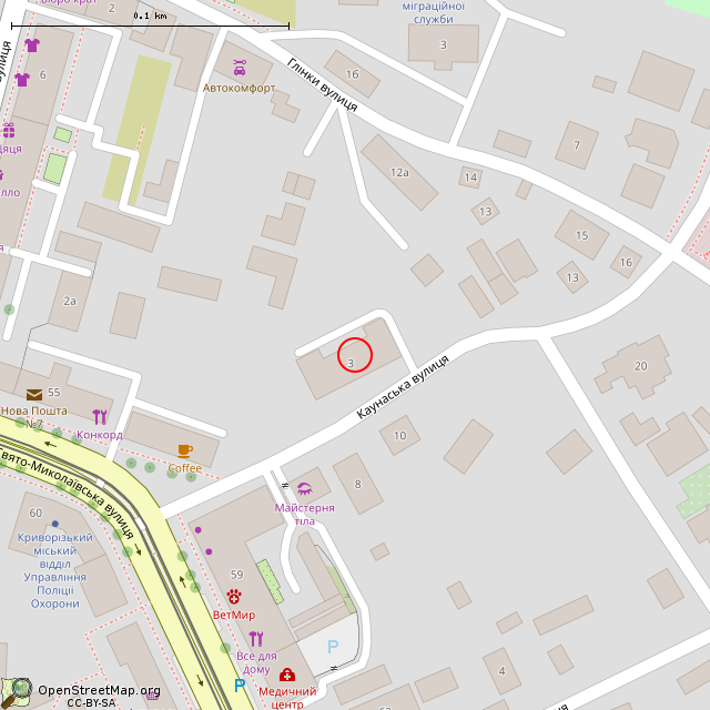 Карта где находится Каунасская ул., 3 (Кривой Рог) в крупном масштабе