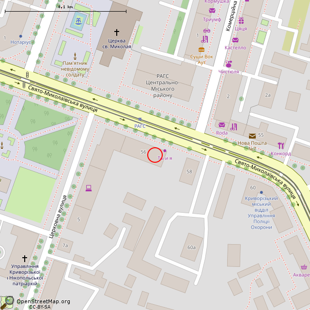 Карта где находится Дом доктора И. Е. Рехеса (Кривой Рог) в крупном масштабе