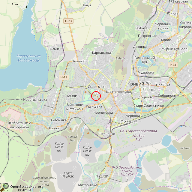 Карта где находится Дом доктора И. Е. Рехеса (Кривой Рог) в мелком масштабе