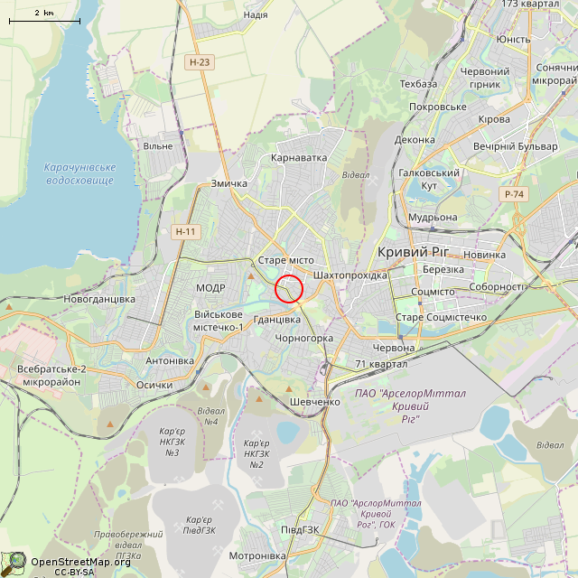 Карта где находится Каунасская ул., 2Б (Кривой Рог) в мелком масштабе