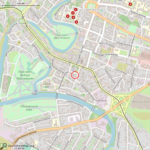 Карта где находится Криворожское епархиальное управление УПЦ (Кривой Рог) в среднем масштабе