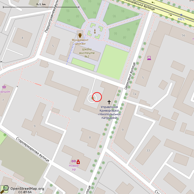 Карта где находится Криворожское епархиальное управление УПЦ (Кривой Рог) в крупном масштабе