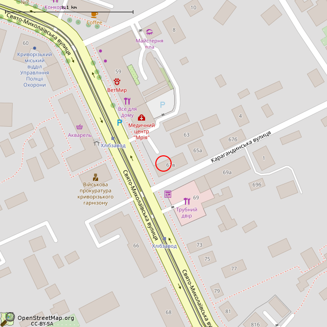 Карта где находится Свято-Николаевская ул., 67 (Кривой Рог) в крупном масштабе