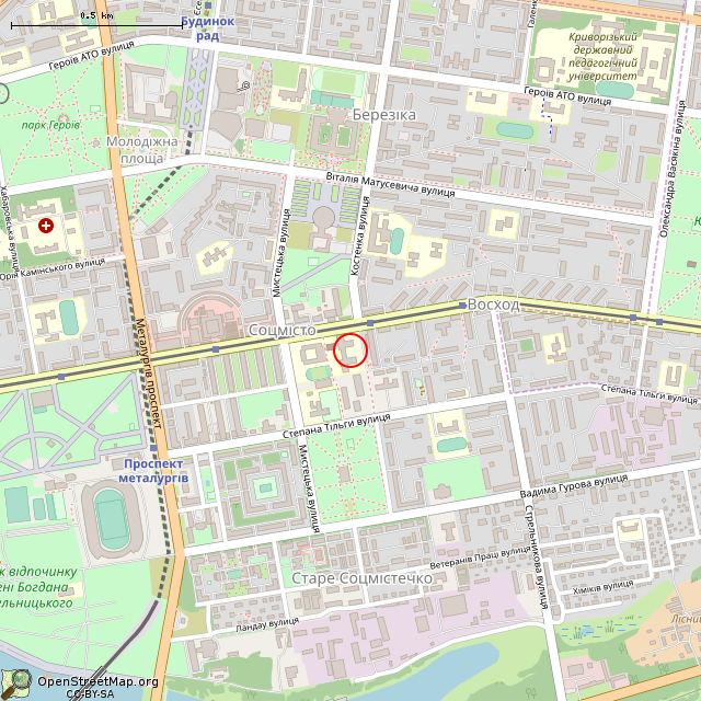 Карта где находится Скульптура юных пионеров (Кривой Рог) в среднем масштабе