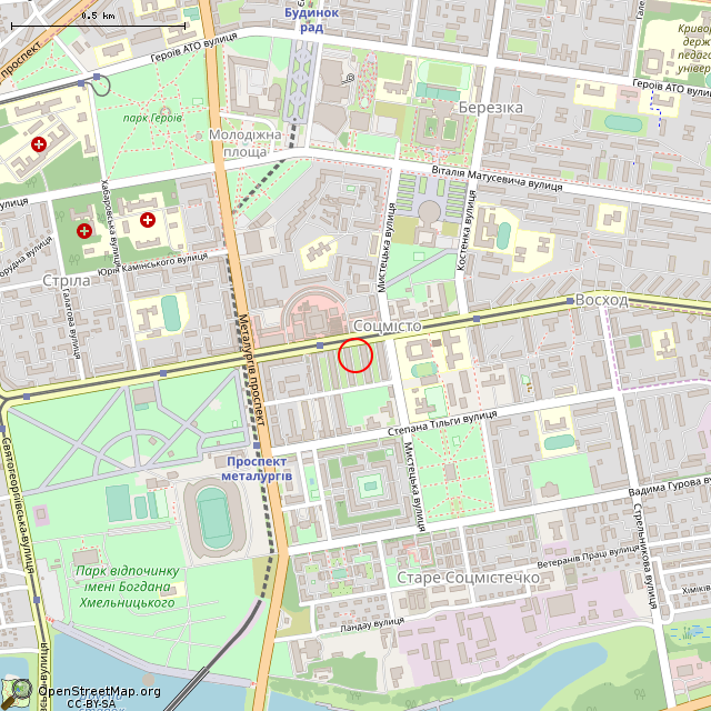 Карта где находится Заброшенный вход в бомбоубежище (Кривой Рог) в среднем масштабе