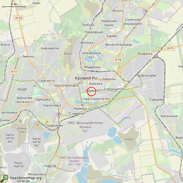 Карта где находится Заброшенный вход в бомбоубежище (Кривой Рог) в мелком масштабе