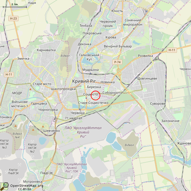 Карта где находится Технологический резервуар (Кривой Рог)      | бак, цистерна, резервуар в мелком масштабе