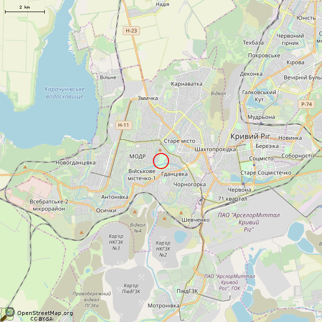 Карта где находится Будущий памятник «Первооткрывателям и геологоразведчикам Кривбасса» (Кривой Рог) в мелком масштабе