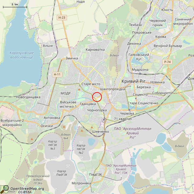 Карта где находится Заброшенный дом (Кривой Рог)      | заброшенный, неиспользуемый объект в мелком масштабе