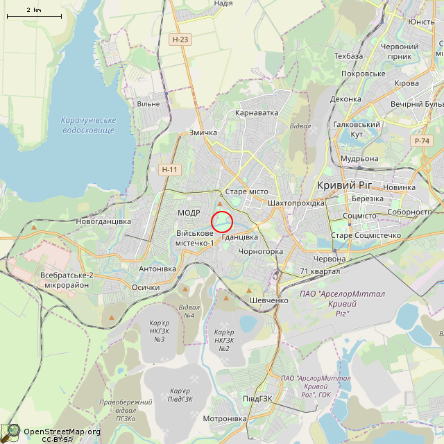 Карта где находится Заброшенная танцплощадка (Кривой Рог) в мелком масштабе