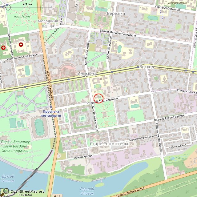 Карта где находится Скульптура «Лиса и журавль» (Кривой Рог) в среднем масштабе