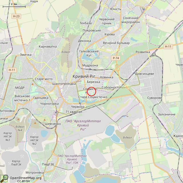 Карта где находится Скульптура «Лиса и журавль» (Кривой Рог) в мелком масштабе