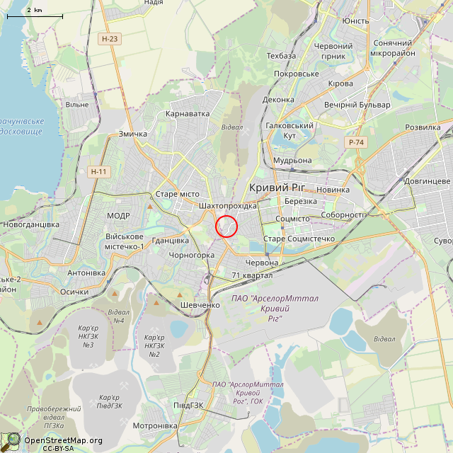 Карта где находится Дореволюционное здание (Кривой Рог)      | заброшенный, неиспользуемый объект, опасное место в мелком масштабе