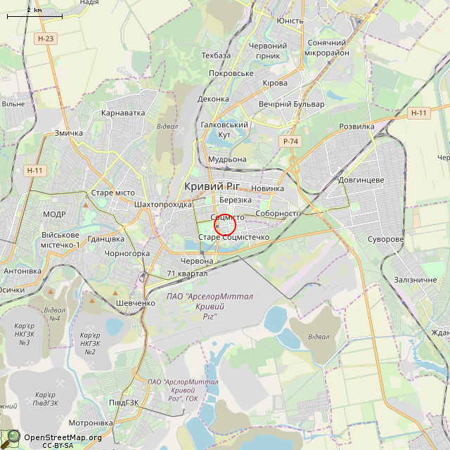 Карта где находится Замороженное строительство (Кривой Рог) в мелком масштабе