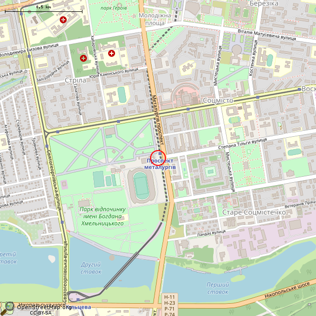 Карта где находится Постамент бывшего памятника В. И. Ленину (Кривой Рог) в среднем масштабе