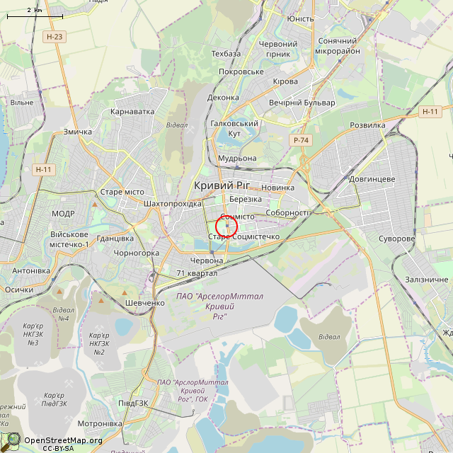 Карта где находится Постамент бывшего памятника В. И. Ленину (Кривой Рог) в мелком масштабе