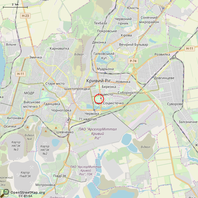 Карта где находится Заброшенная дискотека «Клетка» (Кривой Рог) в мелком масштабе