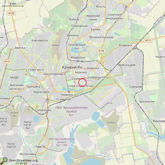 Карта где находится Заброшенный фонтан (Кривой Рог) в мелком масштабе