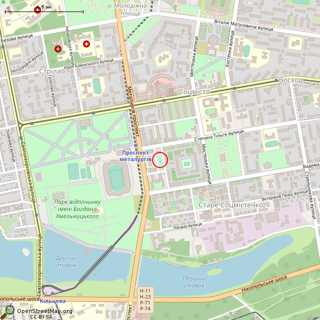 Карта где находится Бывший открытый басейн (Кривой Рог) в среднем масштабе