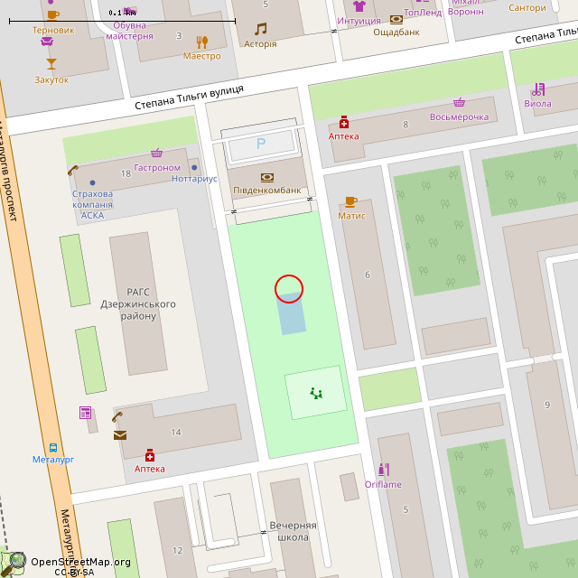 Карта где находится Бывший открытый басейн (Кривой Рог) в крупном масштабе