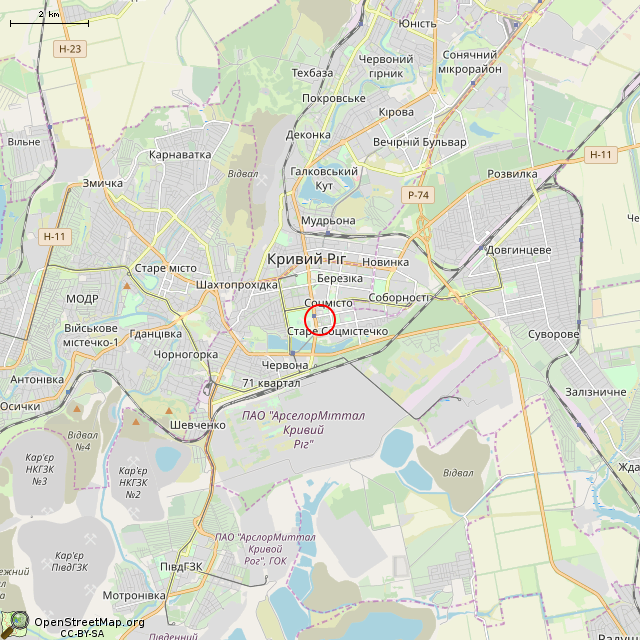 Карта где находится Бывший открытый басейн (Кривой Рог) в мелком масштабе