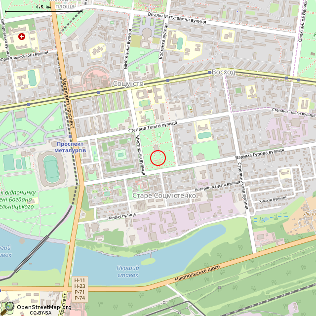 Карта где находится Братская могила советских воинов (Кривой Рог) в среднем масштабе