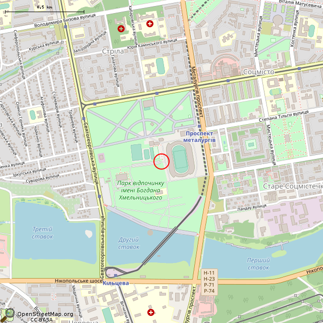 Карта где находится Въездные ворота стадиона (Кривой Рог) в среднем масштабе