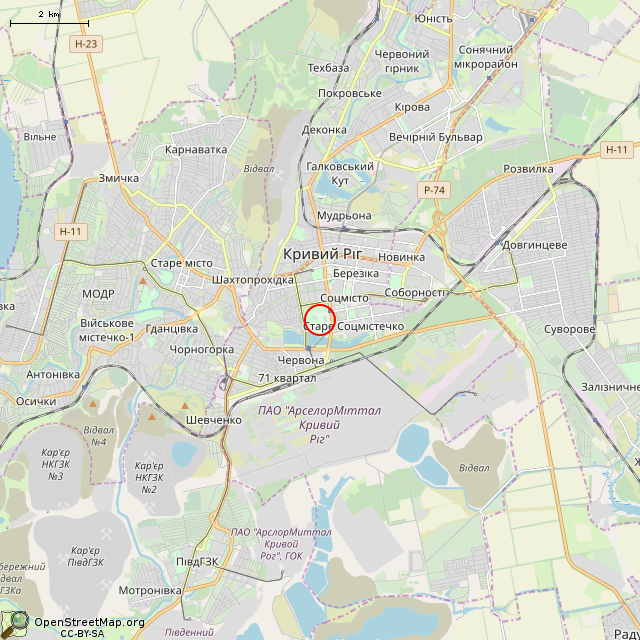 Карта где находится Въездные ворота стадиона (Кривой Рог) в мелком масштабе