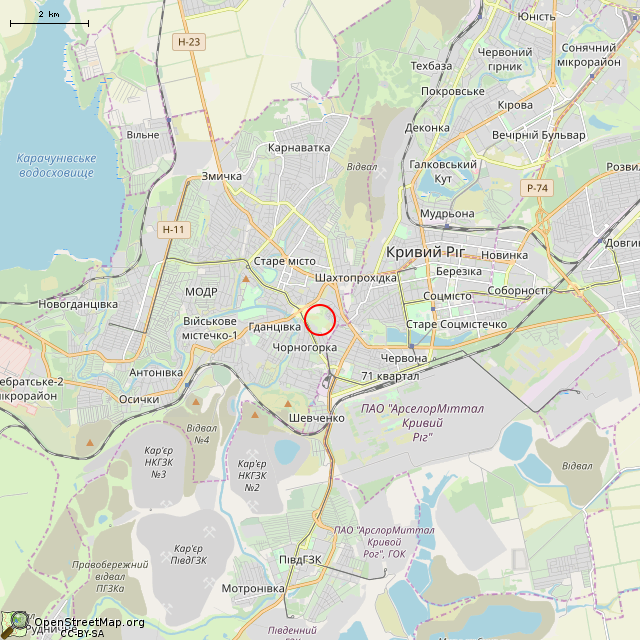 Карта где находится Отработанные карьеры Червоного пласта (Кривой Рог) в мелком масштабе