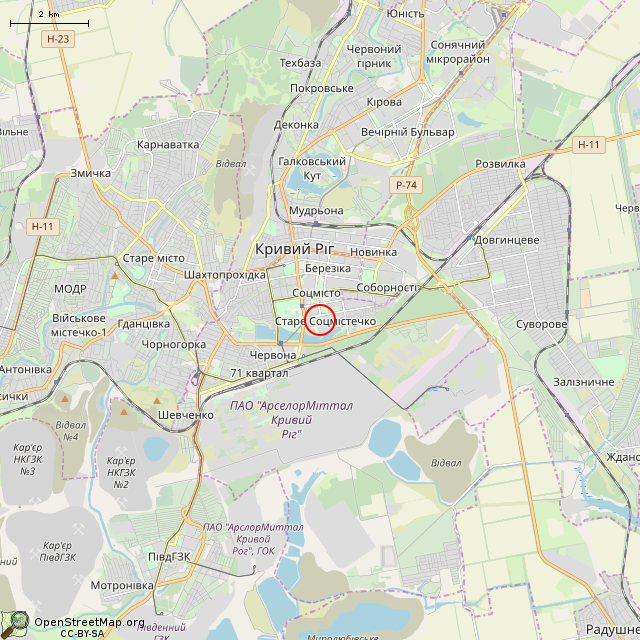 Карта где находится Заброшенное здание (Кривой Рог) в мелком масштабе