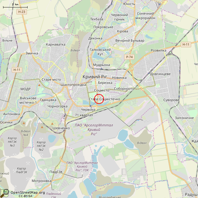 Карта где находится Летняя сцена (Кривой Рог) в мелком масштабе