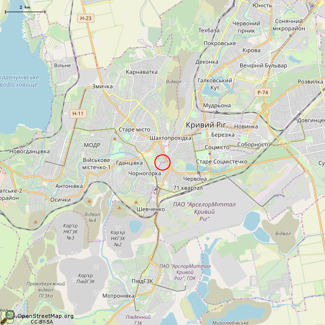 Карта где находится Колодец (шахта) для сброса сточных вод (Кривой Рог) в мелком масштабе