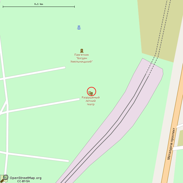 Карта где находится Развалины летнего кинотеатра «Богатырь» (Кривой Рог) в крупном масштабе